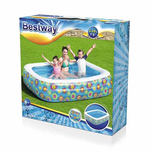 Bestway Uppblåsbar Pool 3 Kamrar Floral 229x152x56 cm +6 År Trädgård 54120