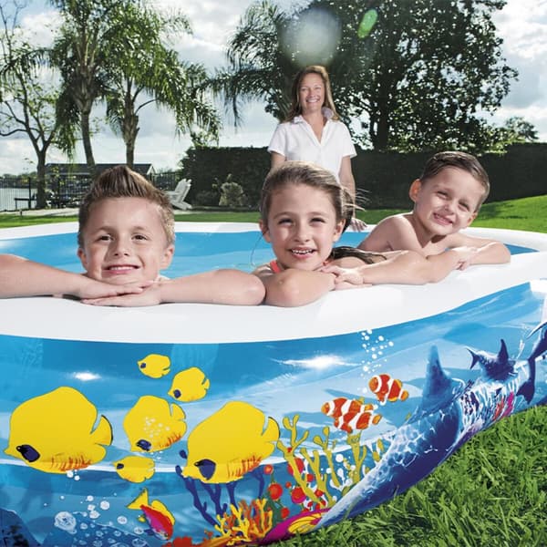 Bestway Uppblåsbar Pool 2 Kamrar Havsgolv 262x157x46 cm +3 År Trädgård 54118