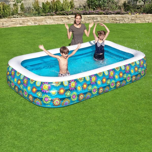 Bestway Uppblåsbar Pool 3 Kammare Floral 305x183x56 cm +6 År Trädgård 54121