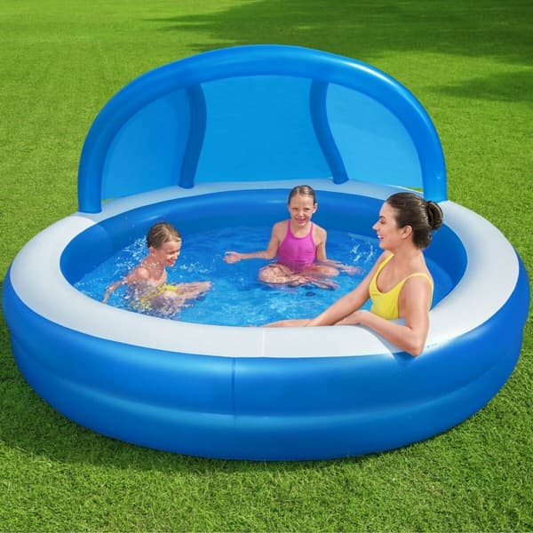 Bestway Uppblåsbar Pool 2 Kammare Parasoll 241x241x140 cm +6 År Trädgård 54337