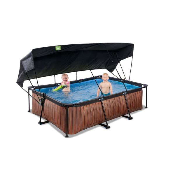EXIT Wood pool 220x150x65cm med filterpumpe og baldakin - brun