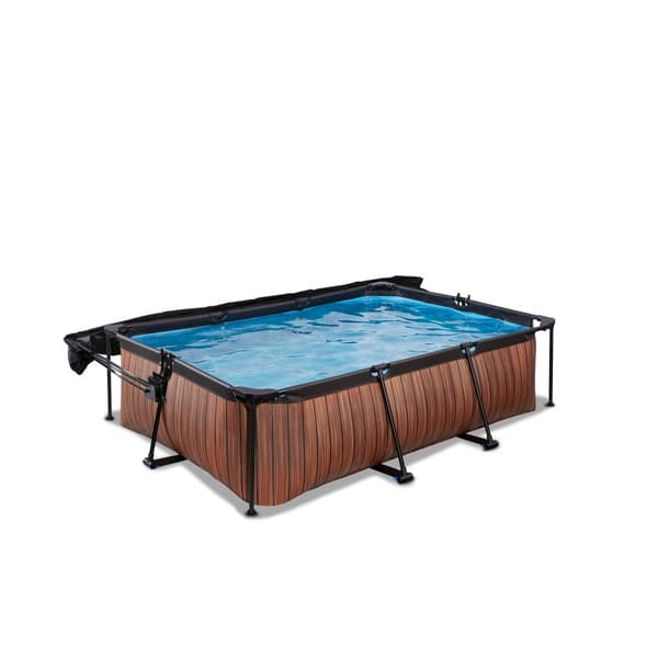 EXIT Wood pool 220x150x65cm med filterpumpe og baldakin - brun