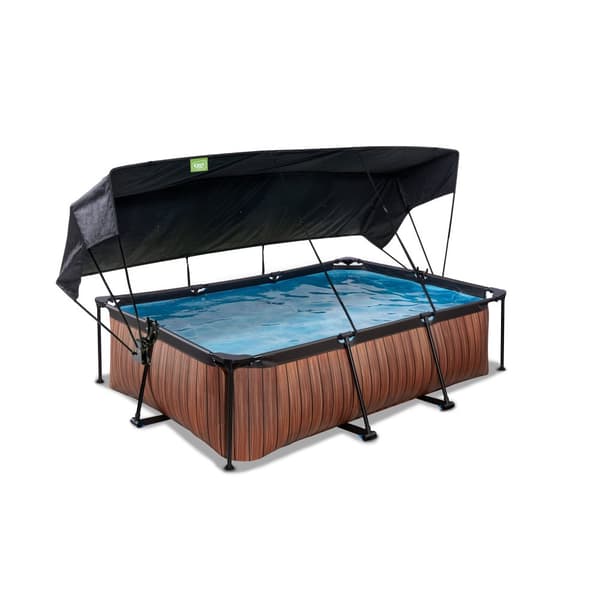 EXIT Wood pool 220x150x65cm med filterpumpe og baldakin - brun