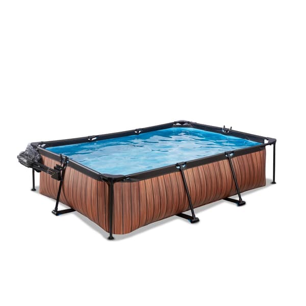 EXIT Wood pool 300x200x65cm med filterpump och tak - brun