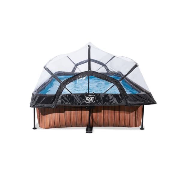 EXIT Wood pool 300x200x65cm med filterpump och tak - brun