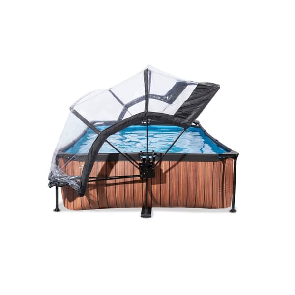 EXIT Wood pool 300x200x65cm med filterpump och tak - brun