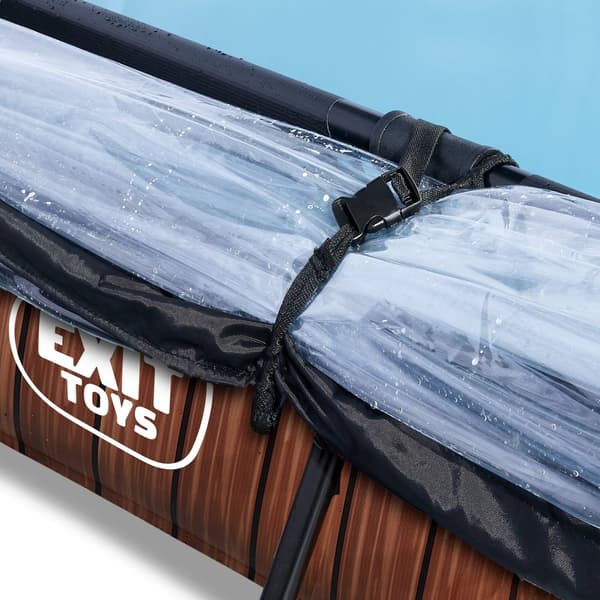 EXIT Wood pool 300x200x65cm med filterpump och tak - brun