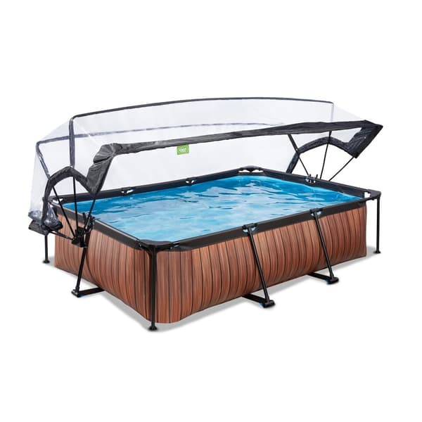 EXIT Wood pool 300x200x65cm med filterpump och tak - brun