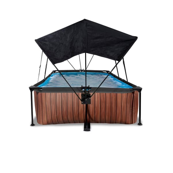 EXIT Wood pool 300x200x65cm med filterpump och solsegel - brun