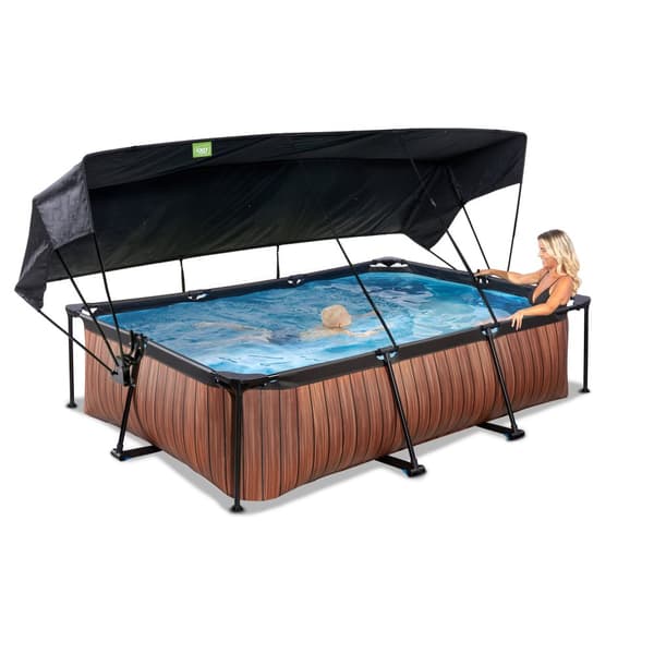 EXIT Wood pool 300x200x65cm med filterpump och solsegel - brun
