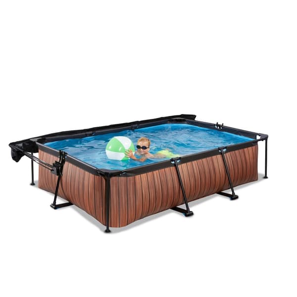EXIT Wood pool 300x200x65cm med filterpump och solsegel - brun