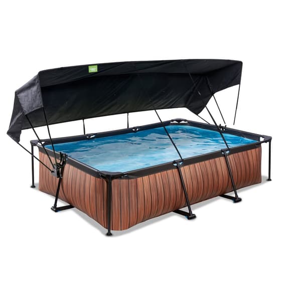 EXIT Wood pool 300x200x65cm med filterpumpe og baldakin - brun