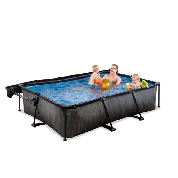 EXIT Black Wood pool 300x200x65cm med filterpump och solsegel - svart