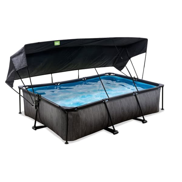 EXIT Black Wood pool 300x200x65cm med filterpumpe og baldakin - sort