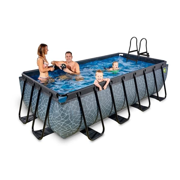 EXIT Stone pool 400x200x100cm med sandfilterpump - grå
