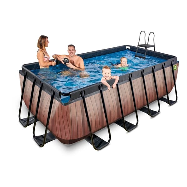 EXIT Wood pool 400x200x122cm med sandfilterpumpe - brun