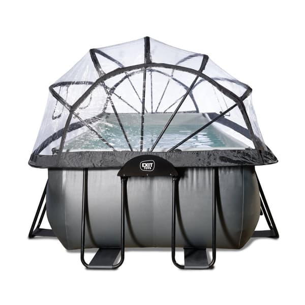EXIT Black Leather pool 400x200x100cm med sandfilterpump och tak - svart