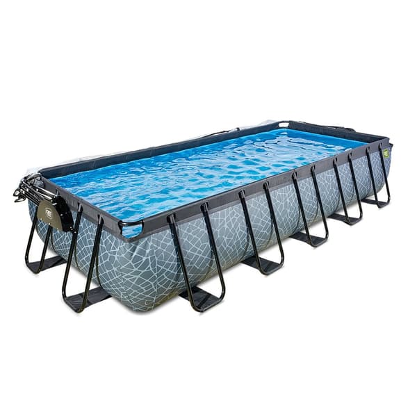 EXIT Stone pool 540x250x100cm med sandfilterpump och tak och värmepump - grå