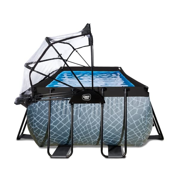EXIT Stone pool 540x250x100cm med sandfilterpump och tak och värmepump - grå