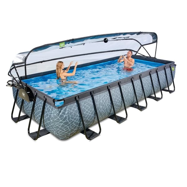 EXIT Stone pool 540x250x100cm med sandfilterpump och tak och värmepump - grå