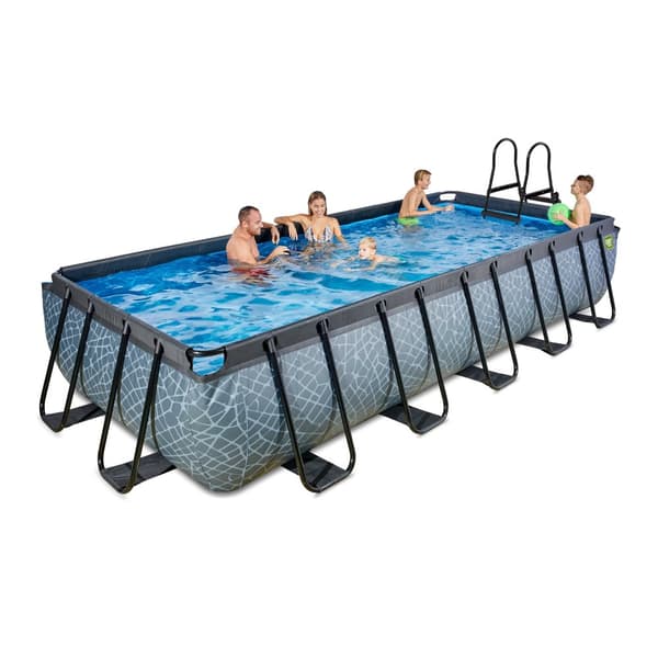 EXIT Stone pool 540x250x100cm med sandfilterpump och tak och värmepump - grå