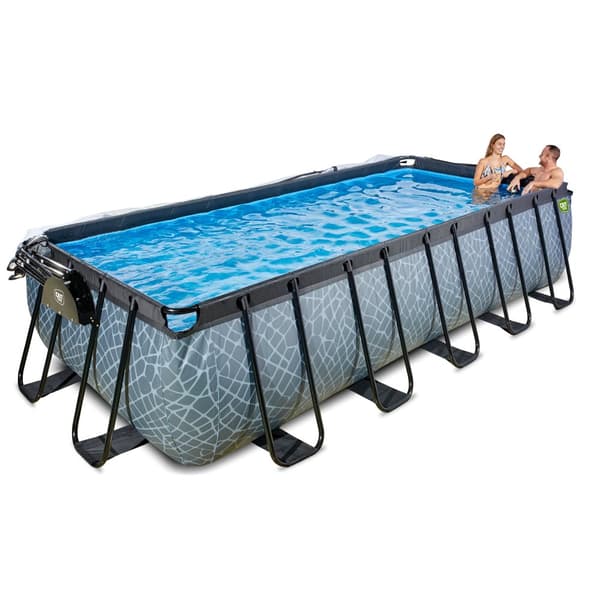 EXIT Stone pool 540x250x122cm med sandfilterpump och tak och värmepump - grå