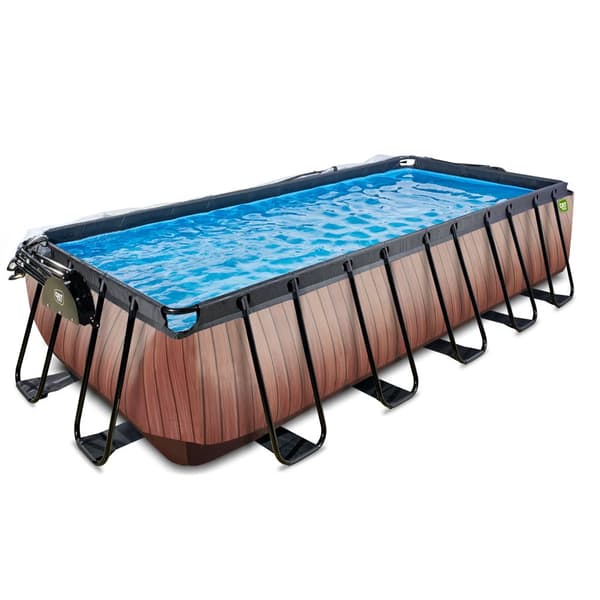 EXIT Wood pool 540x250x122cm med sandfilterpump och tak och värmepump - brun