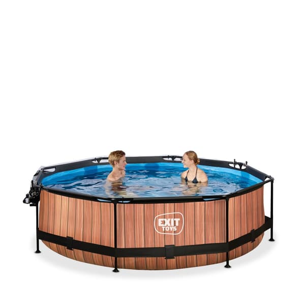 EXIT Wood pool ø300x76cm med filterpumpe og poolskærm - brun