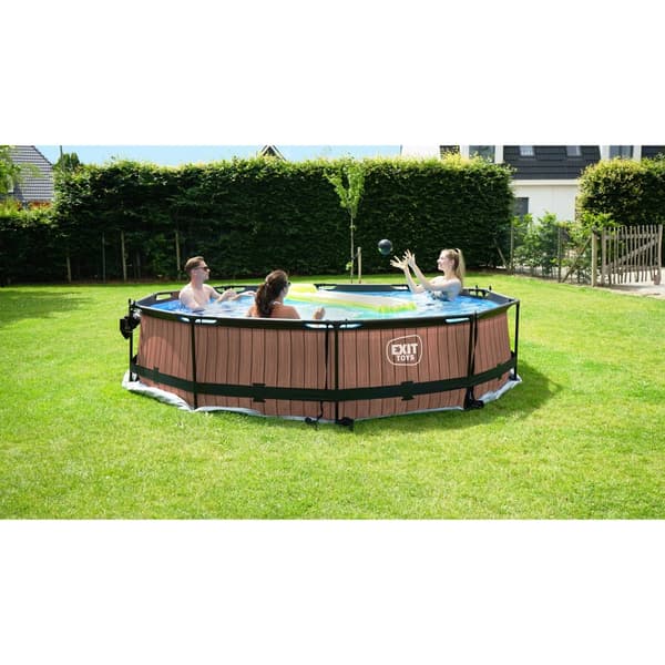 EXIT Wood pool ø360x76cm med filterpump - brun