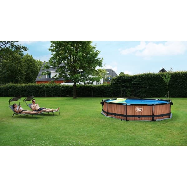 EXIT Wood pool ø360x76cm med filterpump - brun
