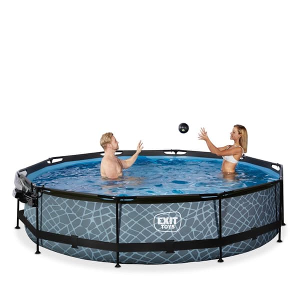 EXIT Stone pool ø360x76cm med filterpumpe og poolskærm - grå