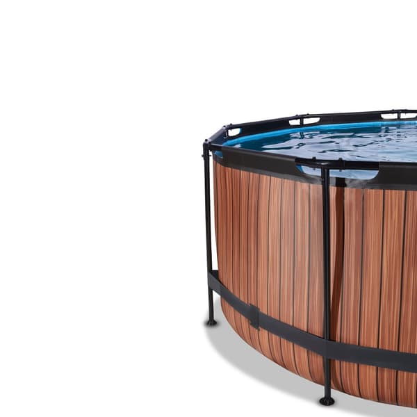 EXIT Wood pool ø360x122cm med filterpump - brun