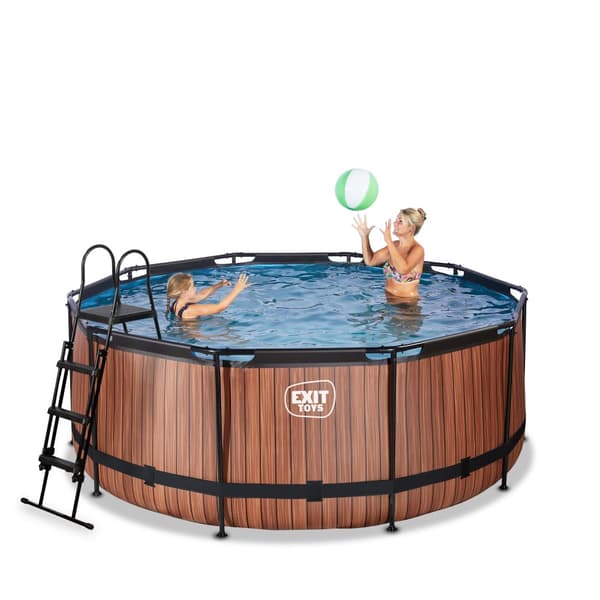EXIT Wood pool ø360x122cm med filterpump - brun