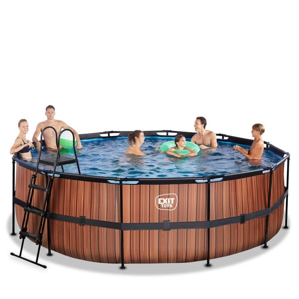EXIT Wood pool ø450x122cm med filterpump - brun