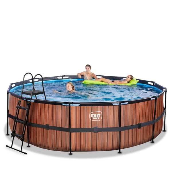 EXIT Wood pool ø450x122cm med filterpump - brun