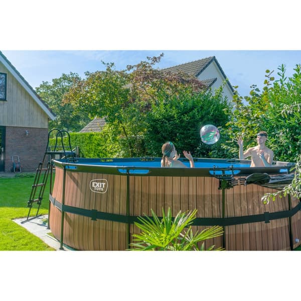 EXIT Wood pool ø450x122cm med filterpump - brun