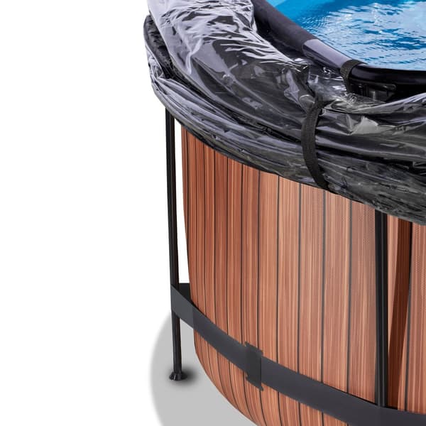 EXIT Wood pool ø360x122cm med sandfilterpumpe og poolskærm - brun