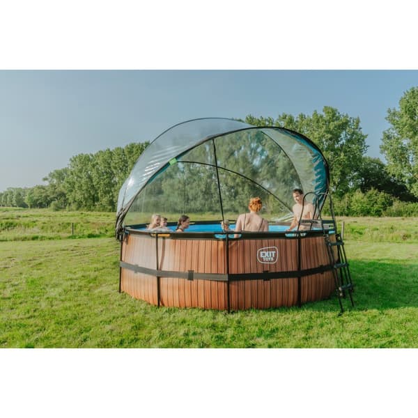 EXIT Black Leather pool ø427x122cm med sandfilterpump och tak - svart