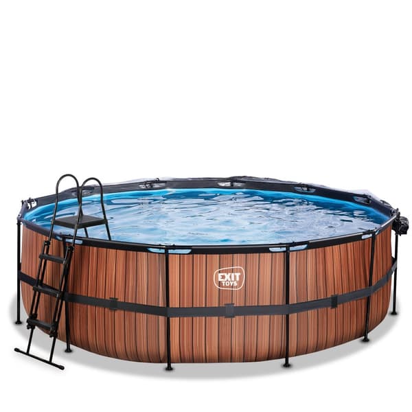 EXIT Wood pool ø450x122cm med sandfilterpump och tak - brun