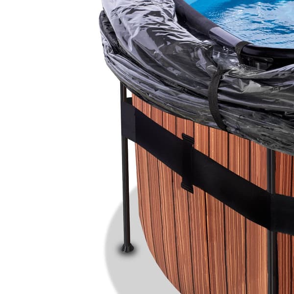 EXIT Wood pool ø450x122cm med sandfilterpump och tak - brun