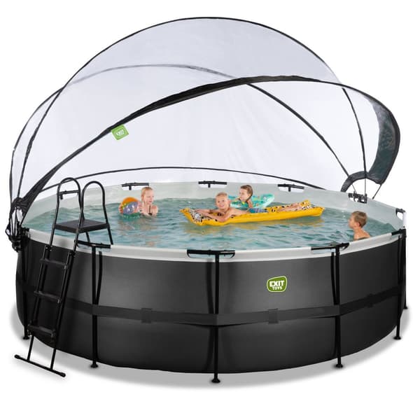 EXIT Black Leather pool ø450x122cm med sandfilterpump och tak - svart
