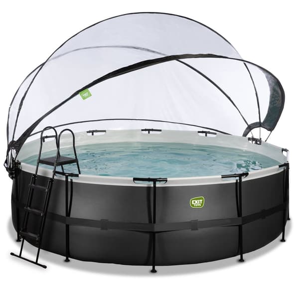 EXIT Black Leather pool ø450x122cm med sandfilterpump och tak - svart