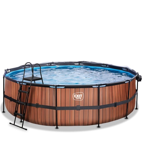 EXIT Wood pool ø488x122cm med sandfilterpump och tak - brun