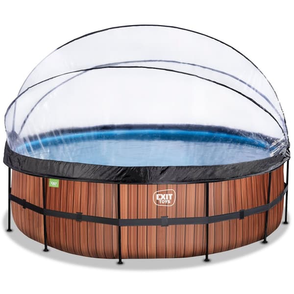 EXIT Wood pool ø488x122cm med sandfilterpump och tak - brun