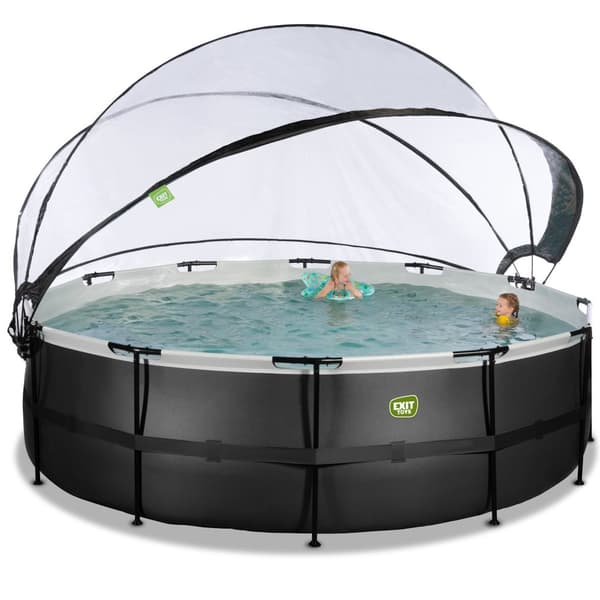 EXIT Black Leather pool ø488x122cm med sandfilterpump och tak - svart