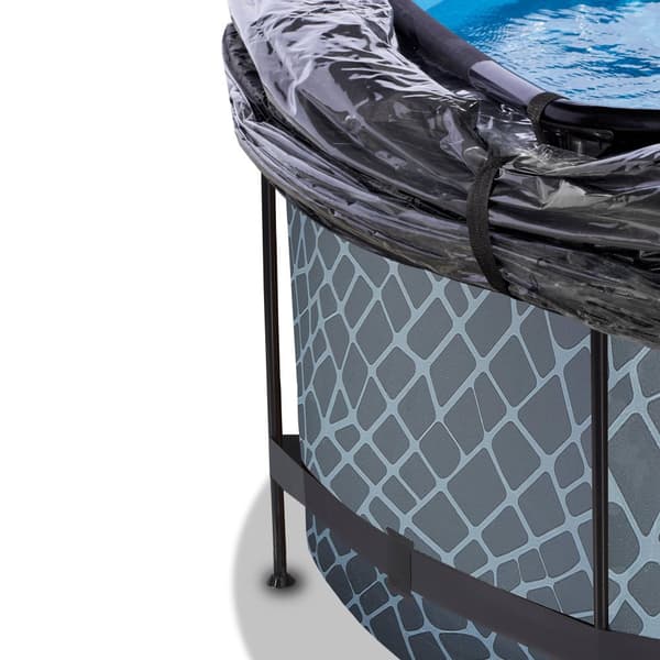 EXIT Stone pool ø360x122cm med sandfilterpump och tak och värmepump - grå