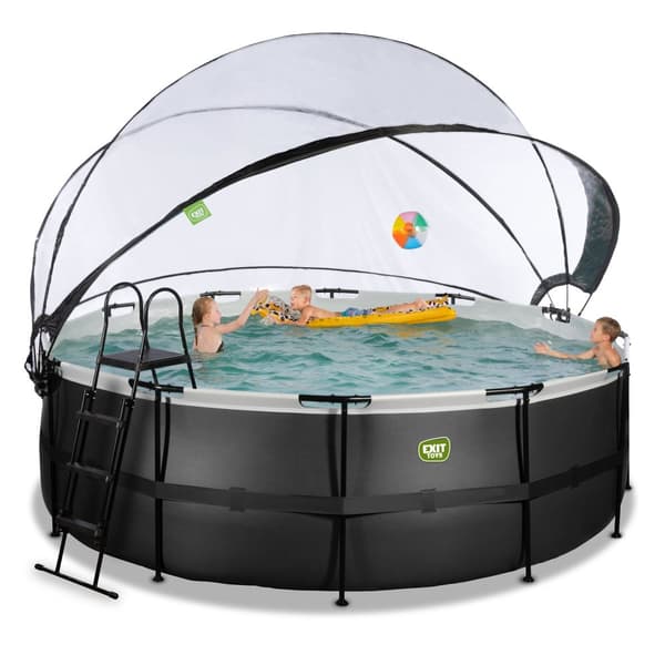 EXIT Black Leather pool ø427x122cm med sandfilterpump och tak och värmepump - svart