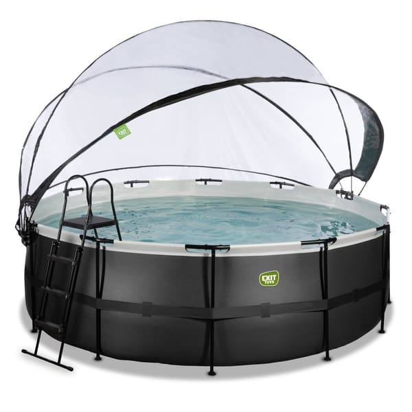 EXIT Black Leather pool ø427x122cm med sandfilterpump och tak och värmepump - svart