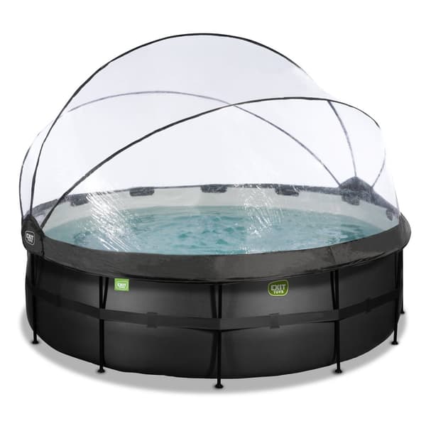 EXIT Black Leather pool ø427x122cm med sandfilterpump och tak och värmepump - svart