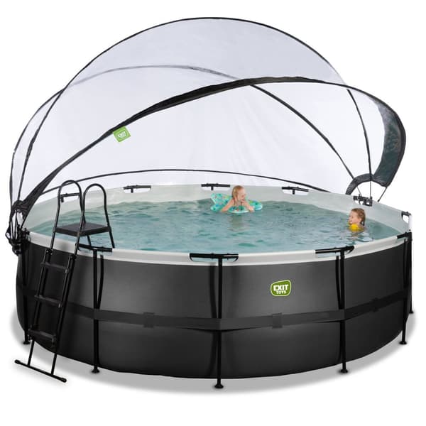 EXIT Black Leather pool ø450x122cm med sandfilterpump och tak och värmepump - svart
